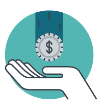 Icon of a hand with a dollar sign being lowered into it