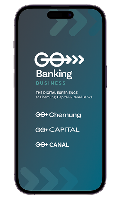 photo of a mobile phone with the GoBanking mobile app featured on its screen